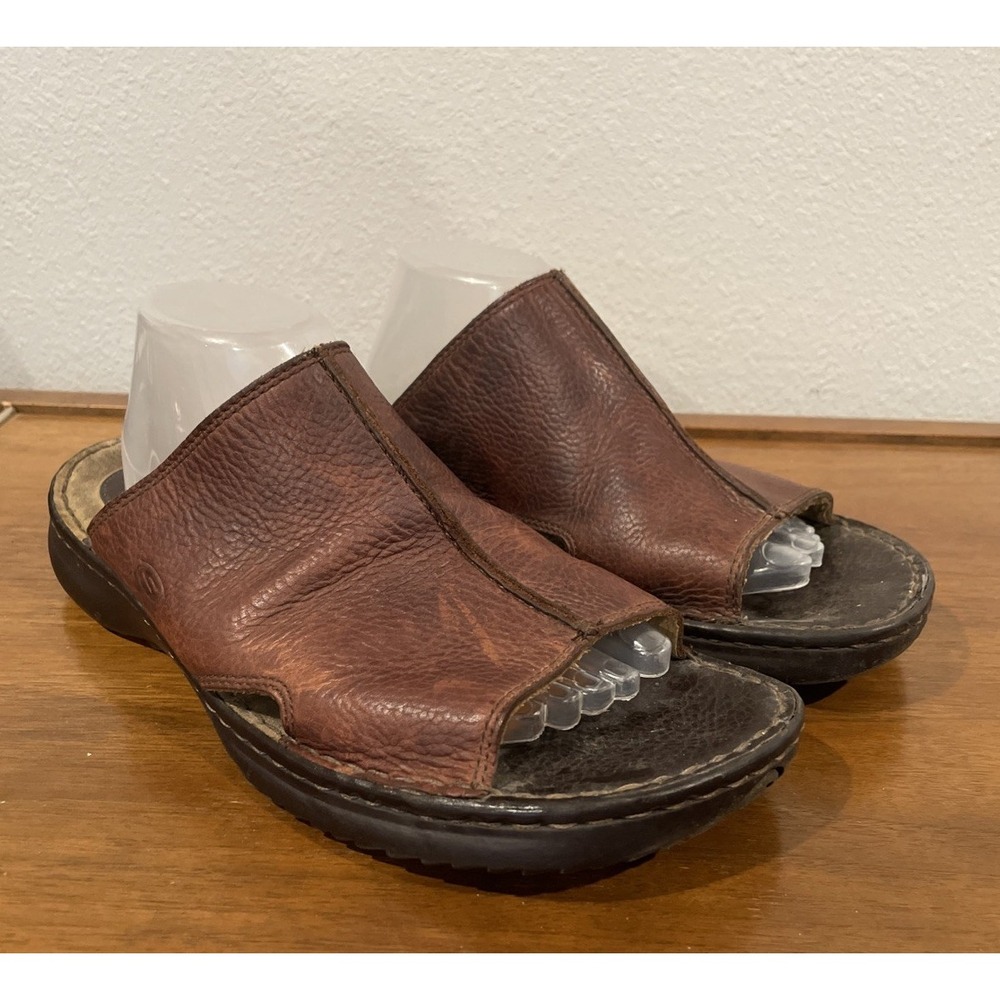 EUC Skechers Mens 12 Brown Leather Comfort Open Toe Slides Sandals Fisherman